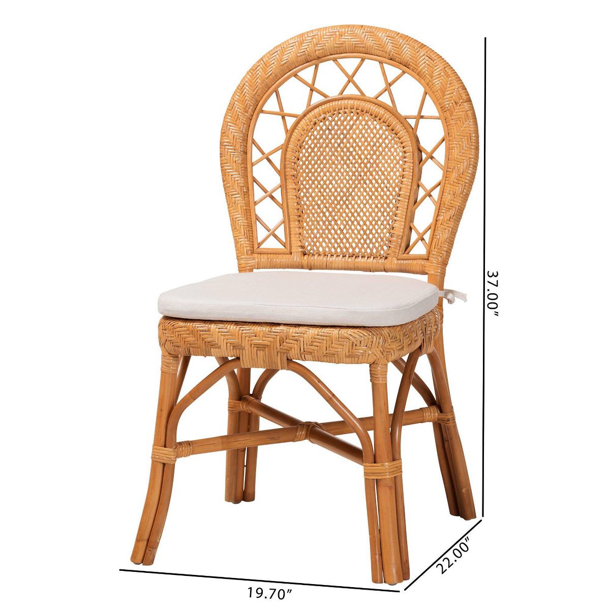 bali & pari Adam Natural Rattan Dining Chair with Curved Backrest and Removable Cushion Light Honey - thumbnail 7