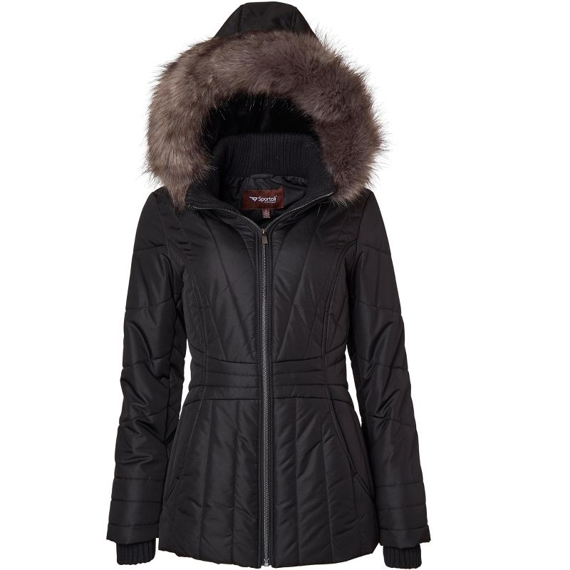 Sportoli Womens Winter Coat Faux Fur Trim Hooded Down Alternative Puffer Jacket, 4 of 5