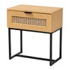 Sawyer Wood and Metal 1 Drawer End Table with Natural Rattan Oak Brown/Black - Baxton Studio: Mid-Century Bedside Furniture - 2 of 4