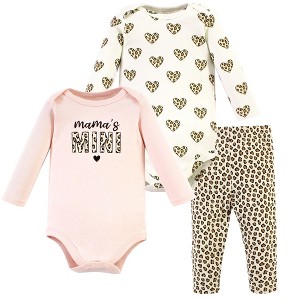 Hudson Baby Infant Girl Cotton Bodysuit and Pant Set, Leopard Hearts Long Sleeve - 1 of 4