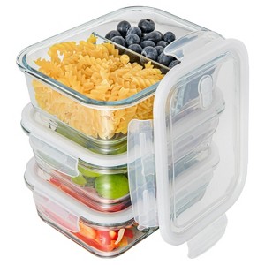 LunaLulinlk 3 Pack 34 OZ Lunch Boxes, 2 Compartments, Airtight Lunch Boxes, Bento Boxes with Leak-Proof Locking Lids, BPA Free - 1 of 4