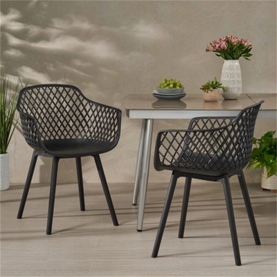 SKRAN Set of 2 Outdoor Dining Chair Set, Plastic Mixed Diamond Grid Chairs for Patio, Balcony, Garden