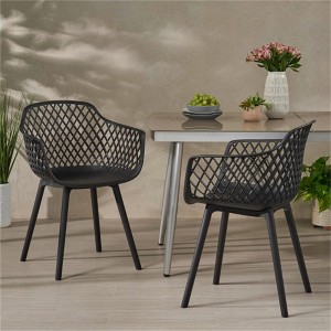 SKRAN Set of 2 Outdoor Dining Chair Set, Plastic Mixed Diamond Grid Chairs for Patio, Balcony, Garden - 1 of 4