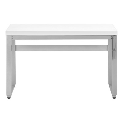 Vynxaria Modern 48" Adjustable Standing Computer Desk White Laminate Grey Metal Frame for Home Office Laptop Work