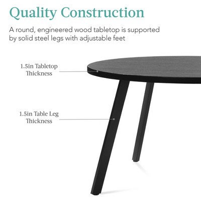 Black Round Mid-Century Modern Dining Table with Steel Legs