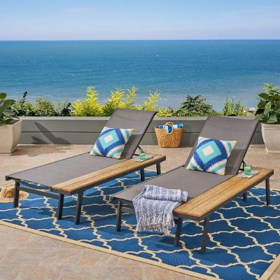 Aluminum 2-Pack Patio Chaise Lounges with Adjustable Mesh Seating, Outdoor Recliner Chair, Rust-Resistant Accent Chair -Christopher Knight Home