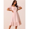 Seta T Women's Summer Square Neck Puff Short Sleeve Smocked Back Midi Dress with Pockets - 3 of 4