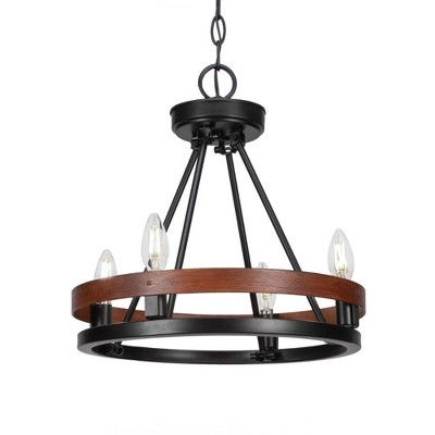 Toltec Lighting Belmont 4 - Light Chandelier in  Matte Black/Wood Grain