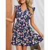Women's Summer Swing Mini Dress Floral V Neck Short Sleeve Backless A-Line Flare Short Dress - 4 of 4