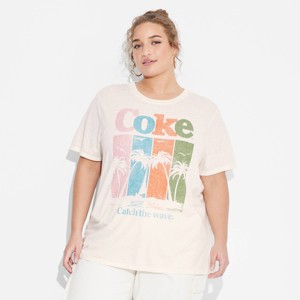 Women's Coke Catch the Wave Burnout Short Sleeve Graphic T-Shirt - Ivory - 1 of 3