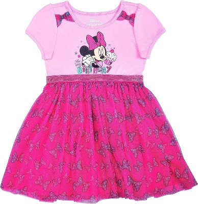 Disney Girl's Minnie Mouse Short Sleeve Birthday Dress With Bow Print ...