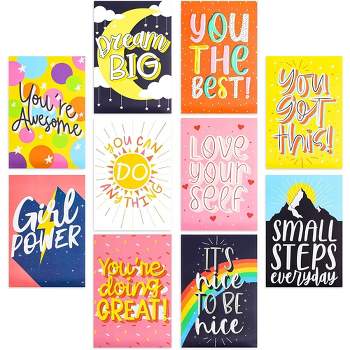 10-Pack Motivational Poster with Bright Colors Positive Words, Idea for Students Teenagers (13 x 19 inches)