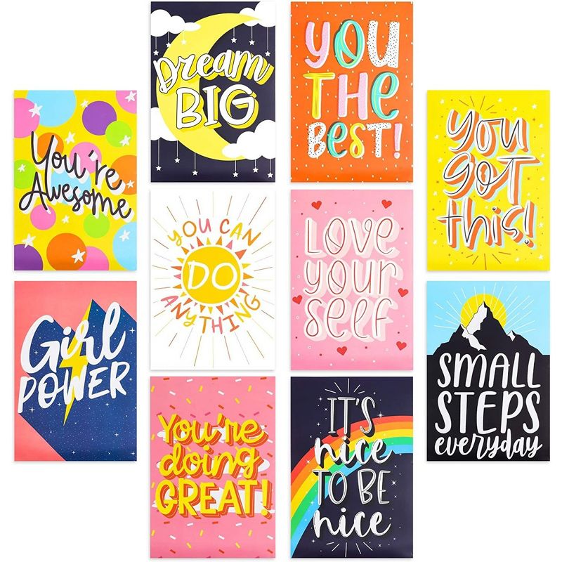 10-Pack Motivational Poster with Bright Colors Positive Words, Idea for Students Teenagers (13 x 19 inches), 1 of 8