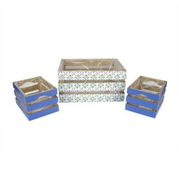 Kaemingk Set of 3 French Countryside Green Rectangular Wooden Decorative Storage Box Nesting Crates 13.5"