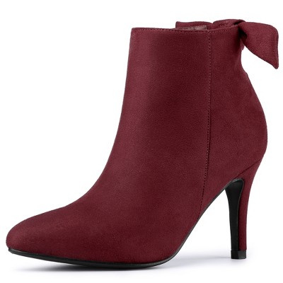 Allegra K Women's Pointed Toe Stiletto Heel Ankle Boots Burgundy 5.5 ...