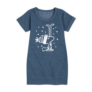 Girls' - Peanuts - Woodstock Snowfall Graphic Short Sleeve Fleece Dress - 1 of 4