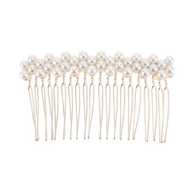Unique Bargains Women's Three Row Faux Pearl Hair Comb Insertion Tool Gold Tone 1 Pc