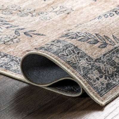 Beige and Gray SplashGuard Waterproof Machine Washable Area Rug 4' x 6'