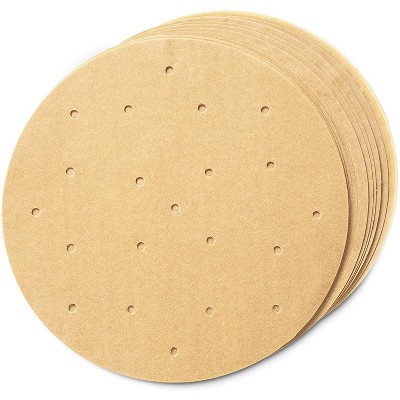 Juvale 200 Pack Round Air Fryer Liners, Unbleached Perforated Parchment Paper, Brown, 8"