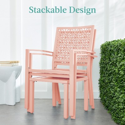 Peach Steel 3-Piece Outdoor Patio Bistro Set with Armchairs and Table
