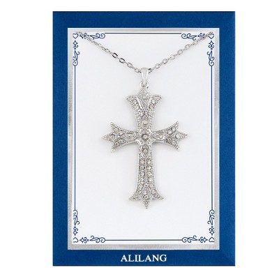 Anna-Kaci Silver Tone Crystal Rhinestone Cross Patonce Necklace with Religious Message Card & Envelope Jewelry Gift