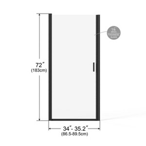 APRILSOUL Pivot Shower Door, 1/4 inch Thick Tempered Glass Swing Shower Door in Finish, Semi-Frameless Design - 1 of 4
