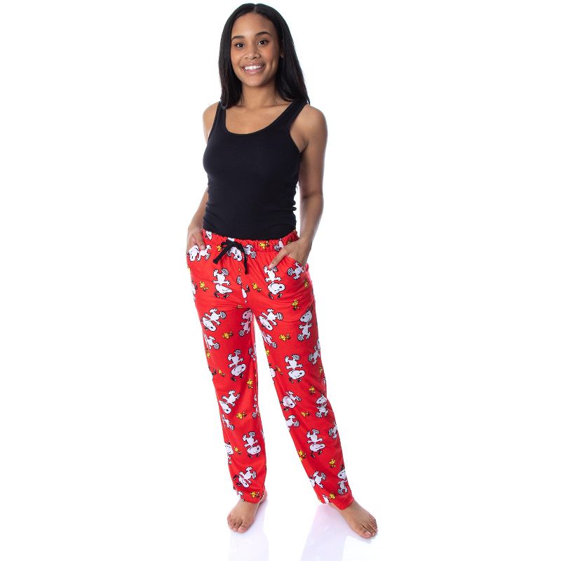 Peanuts Women's Snoopy And Woodstock Allover Print Smooth Fleece Pajama Pants, 2 of 5