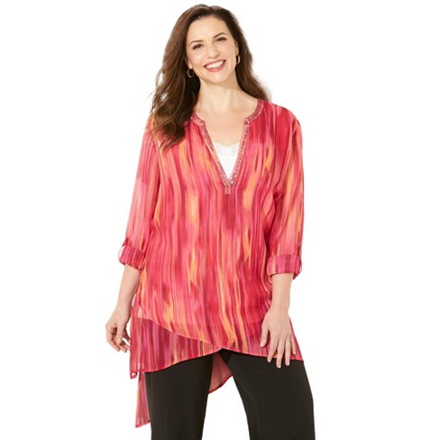 Catherines Women's Plus Size Petite Beaded Beauty Asymmetrical Tunic - image 1 of 4