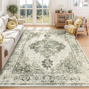 Area Rugs 5x7 Washable,Soft Vintage Large Bedroom Rugs,Boho Farmhouse Low Pile Non-Slip Indoor Throw Carpet Rugs for Living Room Dining Room - 1 of 4