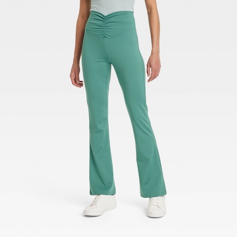 Women's High Waisted Flare Leggings With Ruched Waistband - A New Day™  Green S : Target