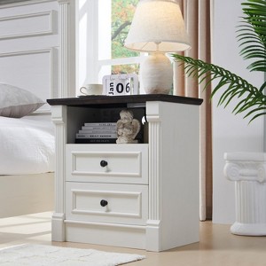 Nightstand with Charging Station & 2 Drawers, Farmhouse 26in Tall Nightstands with Roman Column, End Table for Bedroom - 1 of 4