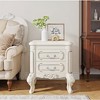 Resenkos Elegant Carved Nightstand, Dual Drawer End Table for Bedroom, Sturdy & Stylish, White - 4 of 4