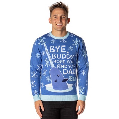 Seven Times Six ELF The Movie Men's Mr. Narwhal Ugly Christmas Sweater Knit Pullover Blue