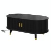CAVINAS Modern Side Table Oval Coffee Table with Storage, Sliding Door and Charging Station, Sofa Side Table for Living Room, Bedroom - 3 of 4
