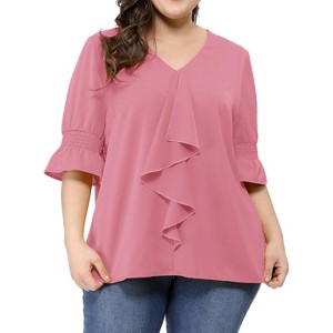 Agnes Orinda Women's Ruffle Smocked Short Sleeve V Neck Casual Summer Blouses - 1 of 4