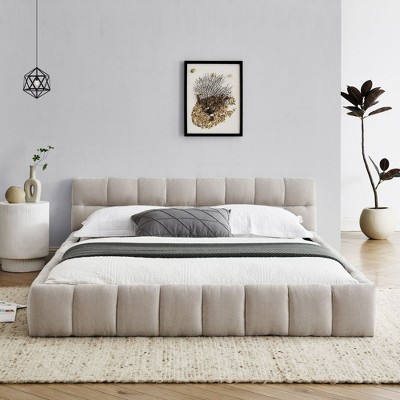 NicBex Queen Size Upholstered Bed Frame with Thick Fabric Headboard,Tufted Grounded Platform Bed Frame,No Box Spring Needed,Easy Assembly,Black/White