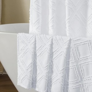 Aoibox Jacquard Geometric Textured Fabric Boho Shower Curtain for Bathroom, Soft Hotel Style Farmhouse with Grommet Top and Hooks, Machine Washable - 1 of 4