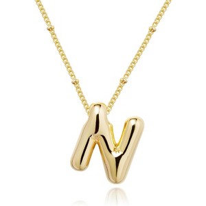 Bubble Gold Letter Necklace, 14k Gold Plated Balloon Initial Pendant, Dainty Chunky Custom Name Necklace for Women - 1 of 4