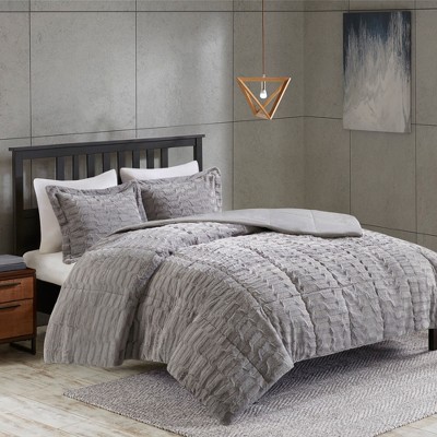 2pc Twin Vermont Broken Stripe Faux Fur Comforter Set Gray