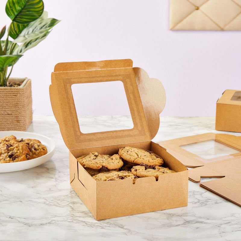 Juvale 50 Pack Kraft Pastry Boxes with Window, Cupcake Box for Bakery, Cookies, 6 x 2.5 Inches, 4 of 10