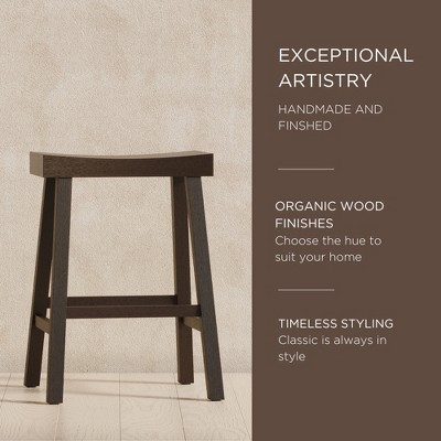 Vincent 26" Antiqued Brown Solid Wood Backless Saddle Counter Stool