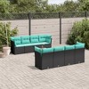 vidaXL 9 Piece Patio Sofa Set with Cushions Black Poly Rattan - 4x Corner + Table + 4x Middle - 2 of 4