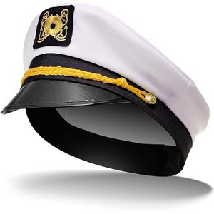 Sailor Hat, White Captain Hat, Adjustable Yacht Boat Cap for Adults & Teens, Skipper Navy Marine Style Admiral Sailor Hat, Halloween Costume Accessory - 1 of 1