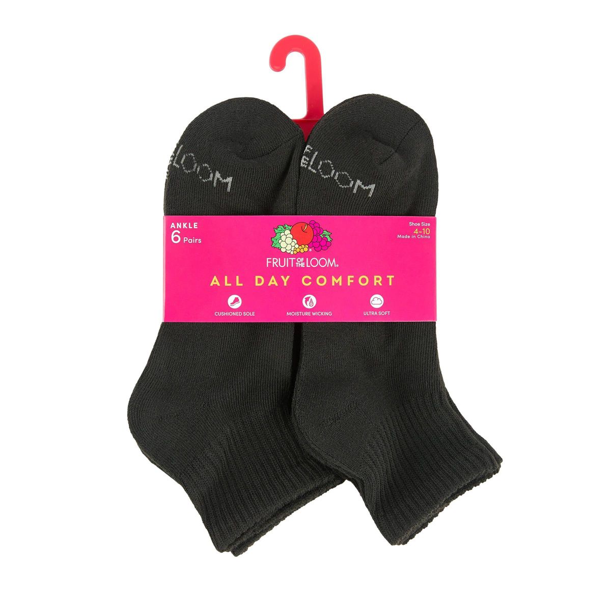 Fruit of the Loom Women's Cushioned 6pk Ankle Athletic Socks 4-10 - thumbnail 3