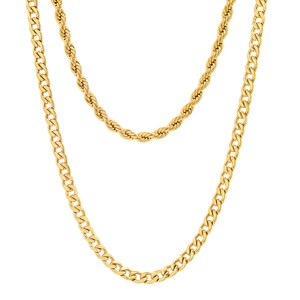 Steeltime 24" 18k gold plated stainless steel cuban and rope chain double row necklace - 1 of 4
