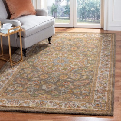 Ivory and Green Hand-Tufted Wool Area Rug, 3' x 5'
