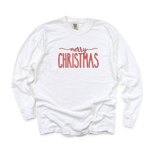 Simply Sage Market Women's Embroidered Merry Christmas Long Sleeve Garment Dyed Tee - 1 of 4