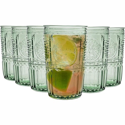 Bormioli Rocco Romantic Set of 6 Cooler Glasses, 16 oz. Colored Crystal Glass, Pastel Green, Made in Italy.