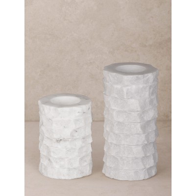 Flores Marble Taper Candle Holder, Set of 2