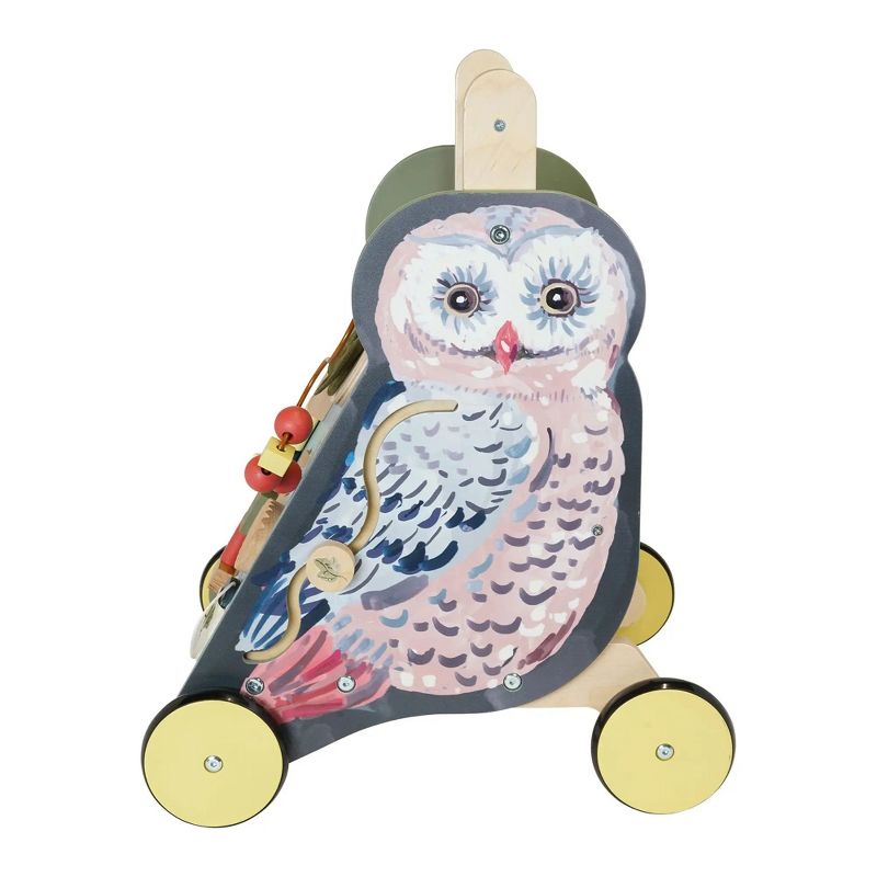 Manhattan Toy Wildwoods Owl Wooden Push Cart with Shape Sorter and Basket, Serrated Oval, Spinners, Bead Run and More, 5 of 10